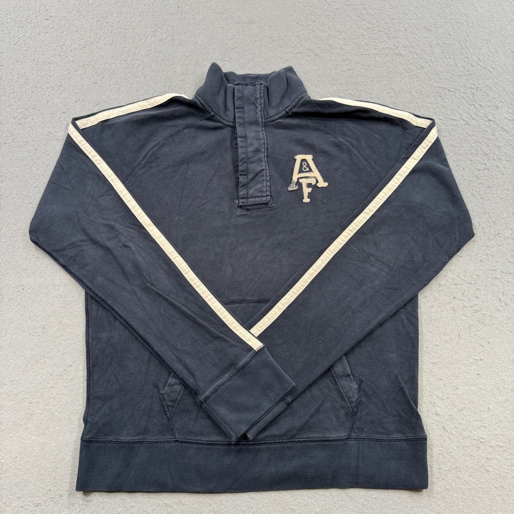Abercrombie & Fitch Sweater Mens 2XL Navy Blue Muscle Fit Fleece Henley Pullover